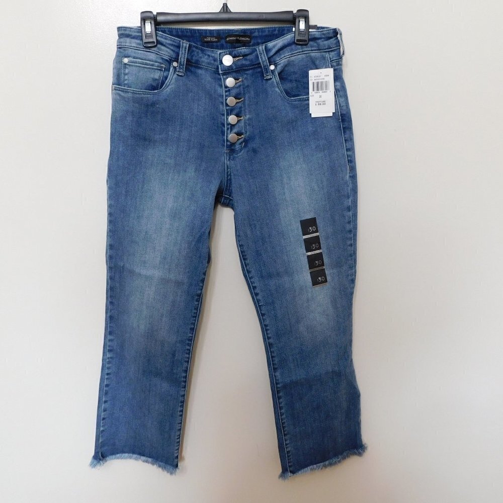 𝅺JR121 Greene St. Denim Flared Cropped Leg Button-Fly Jeans Size 30 x 26